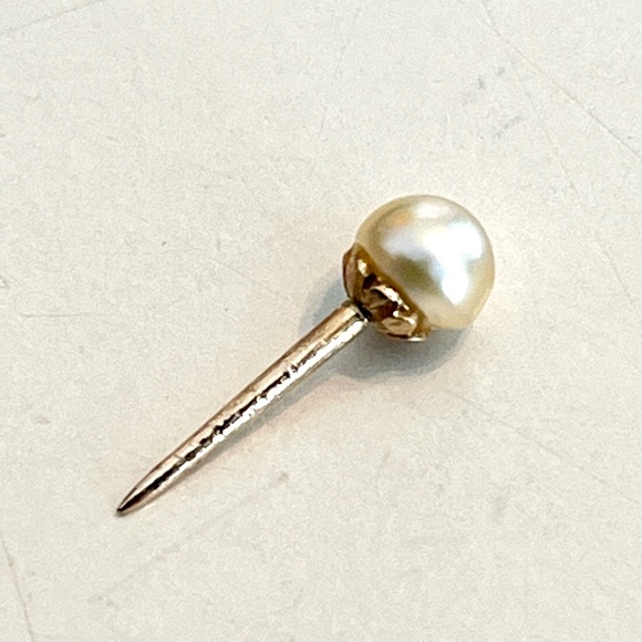 Vintage 60s 10k Genuine Cultured Pearl Tie Tac - Picture 4 of 7
